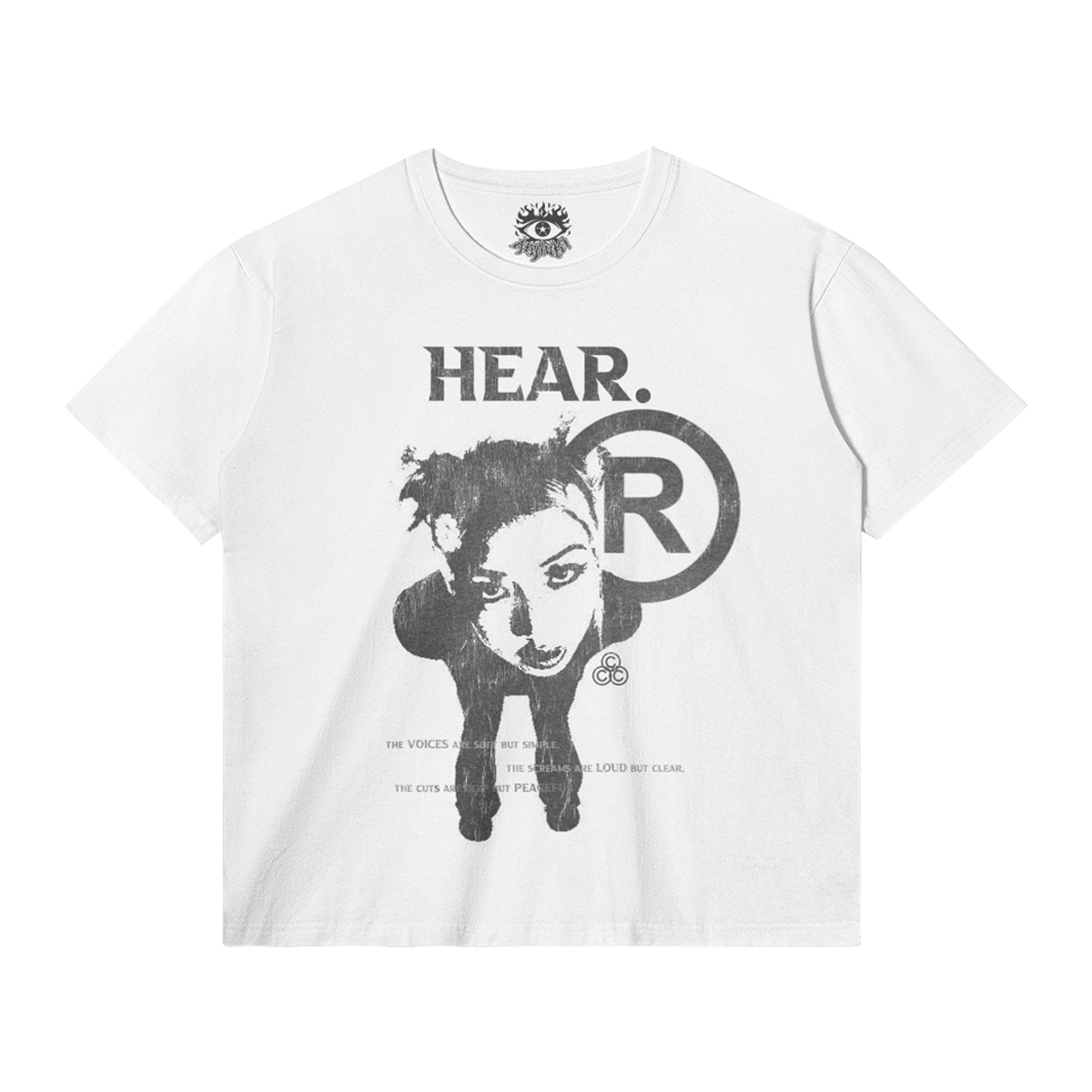 HEAR Streetwear Tee White Cotton T Shirt Classic Fit 180 GSM DTG Print