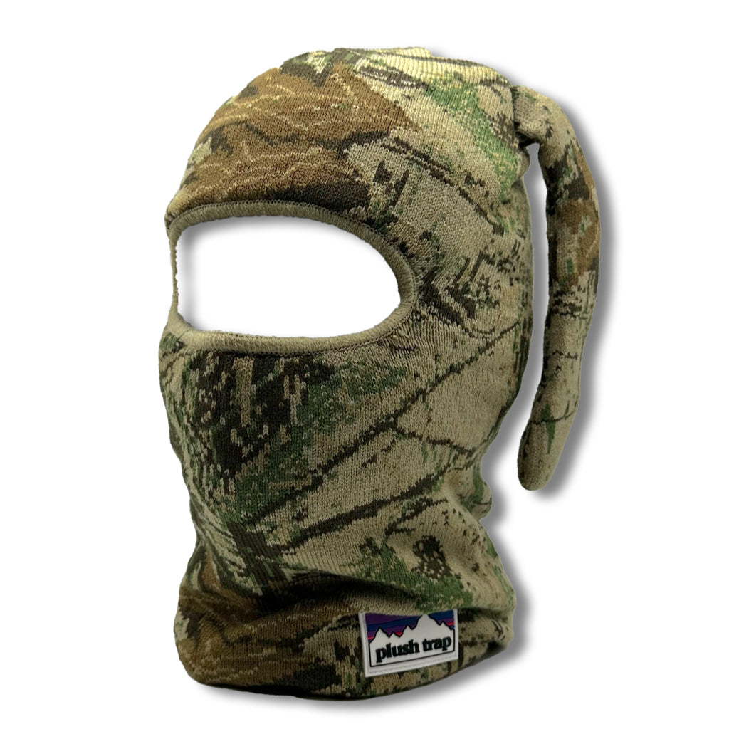 Camo BunSki Balaclava – Snow & Woods Camo Bunny Ear Ski Mask for Hunting, Winter Sports & Outdoor Activities